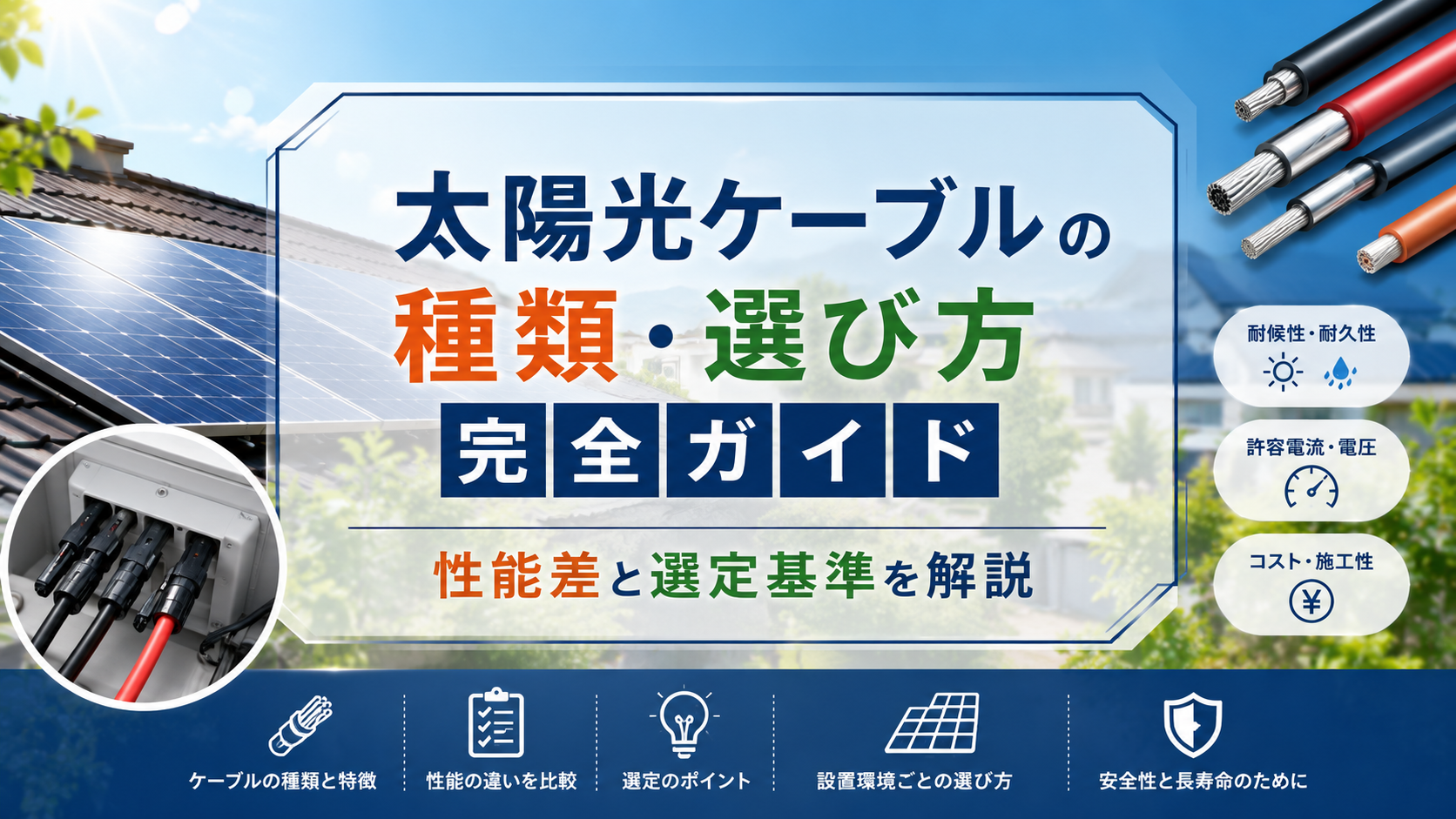 太陽光ケーブルの種類・選び方完全ガイド|性能差と選定基準を解説 画像