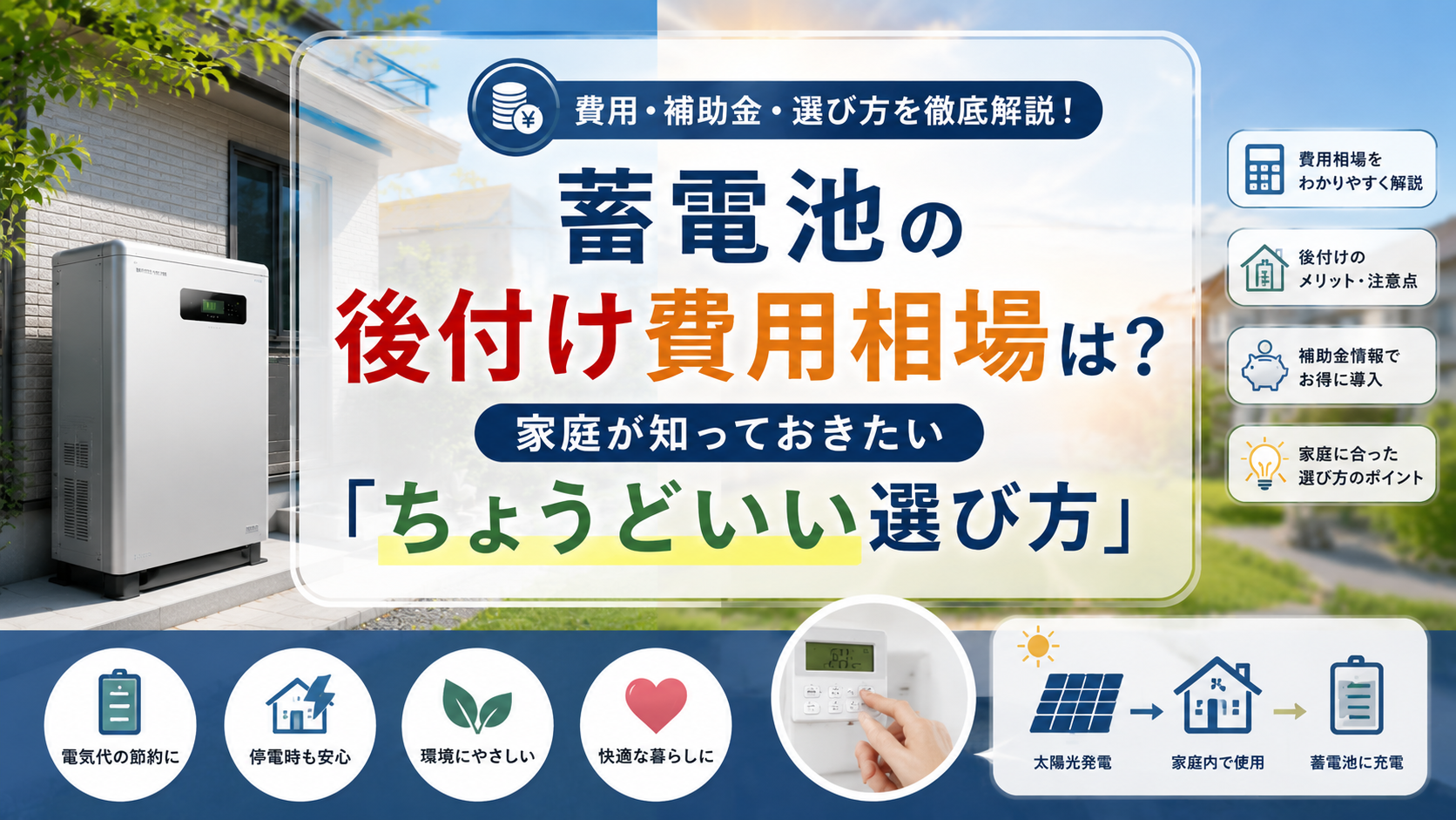 蓄電池の後付け費用相場は？家庭が知っておきたい「ちょうどいい選び方」 画像