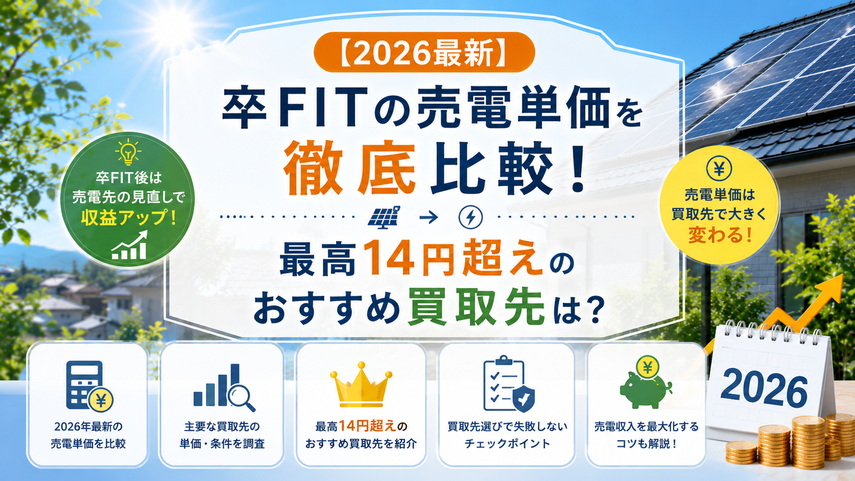 【2026最新】卒FITの売電単価を徹底比較！最高14円超えのおすすめ買取先は？ 画像