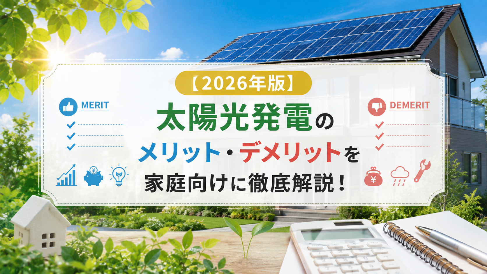【2026年版】太陽光発電のメリット・デメリットを家庭向けに徹底解説！ アイキャッチ画像
