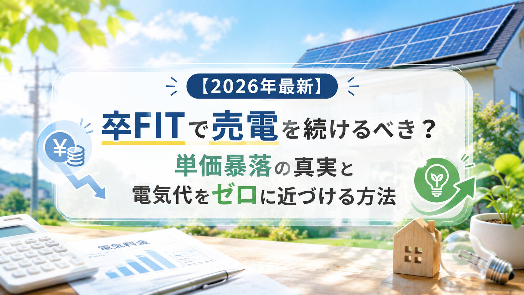 卒FITで売電を続けるべき？単価暴落の真実と電気代をゼロに近づける方法 アイキャッチ画像