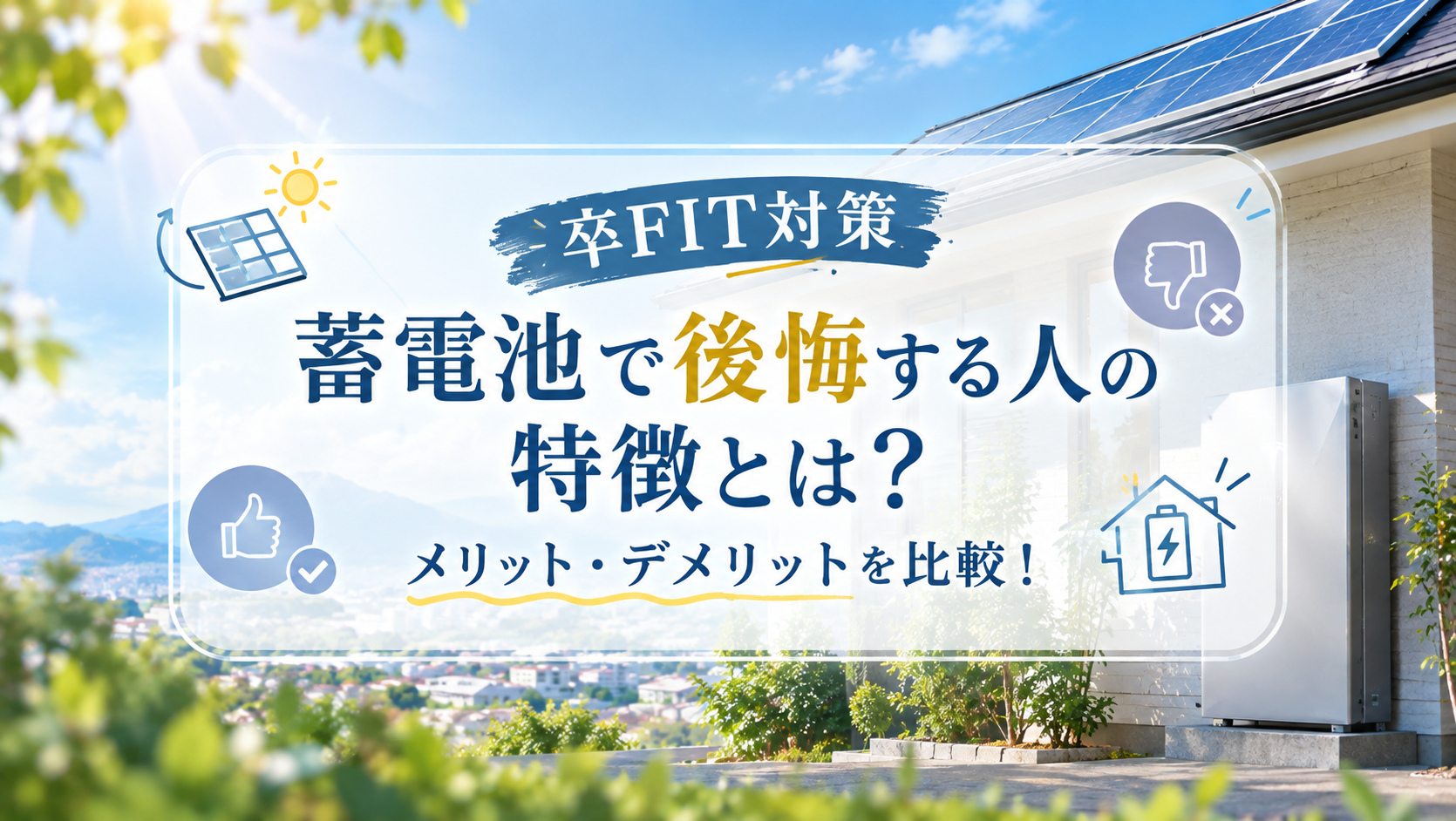 【卒FIT対策】蓄電池で後悔する人の特徴とは?メリット・デメリットを比較! 画像