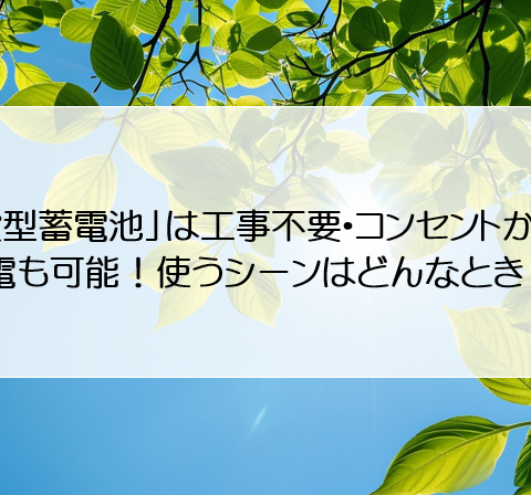 「可搬型蓄電池」は工事不要・コンセントから充電も可能！使うシーンはどんなとき？ アイキャッチ画像