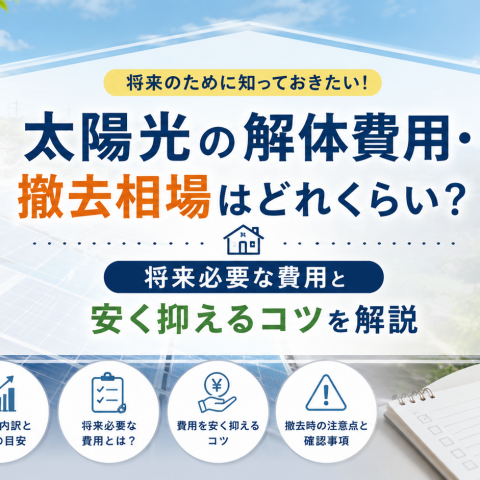太陽光の解体費用・撤去相場はどれくらい？将来必要な費用と安く抑えるコツ アイキャッチ画像