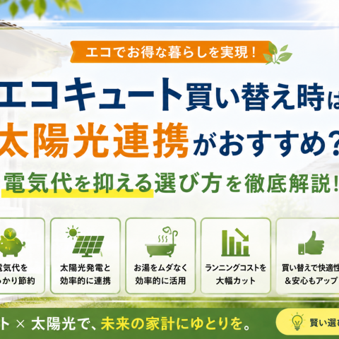 エコキュート買い替え時は太陽光連携がおすすめ？電気代を抑える選び方 アイキャッチ画像